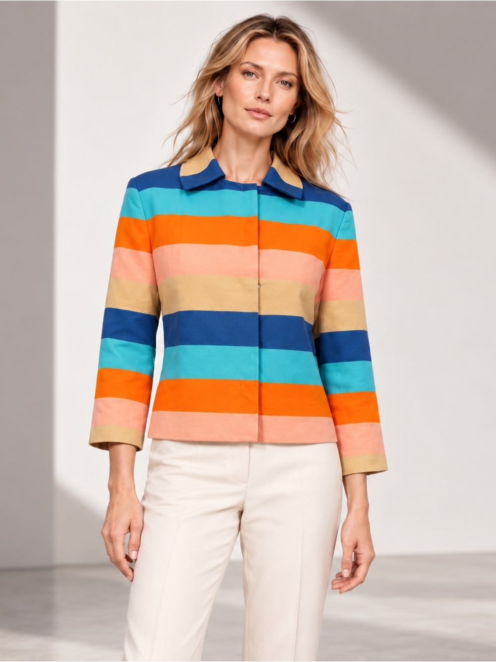 Akris Punto Multicolor Striped Cotton Silk Jacket US 4